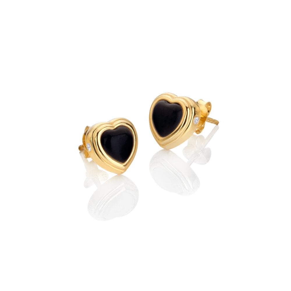 Hot Diamond Heart Black Onyx Stud Earrings