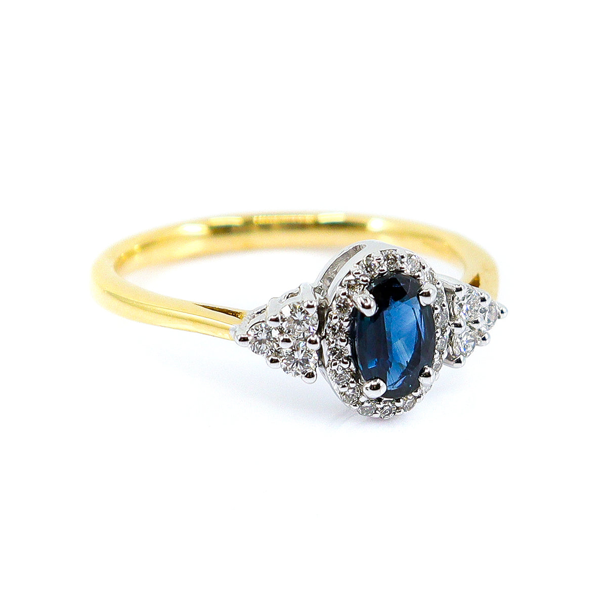 18ct Yellow Gold Sapphire & 0.20ct Diamond Cluster Ring