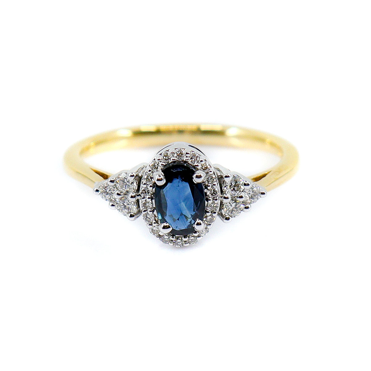 18ct Yellow Gold Sapphire & 0.20ct Diamond Cluster Ring