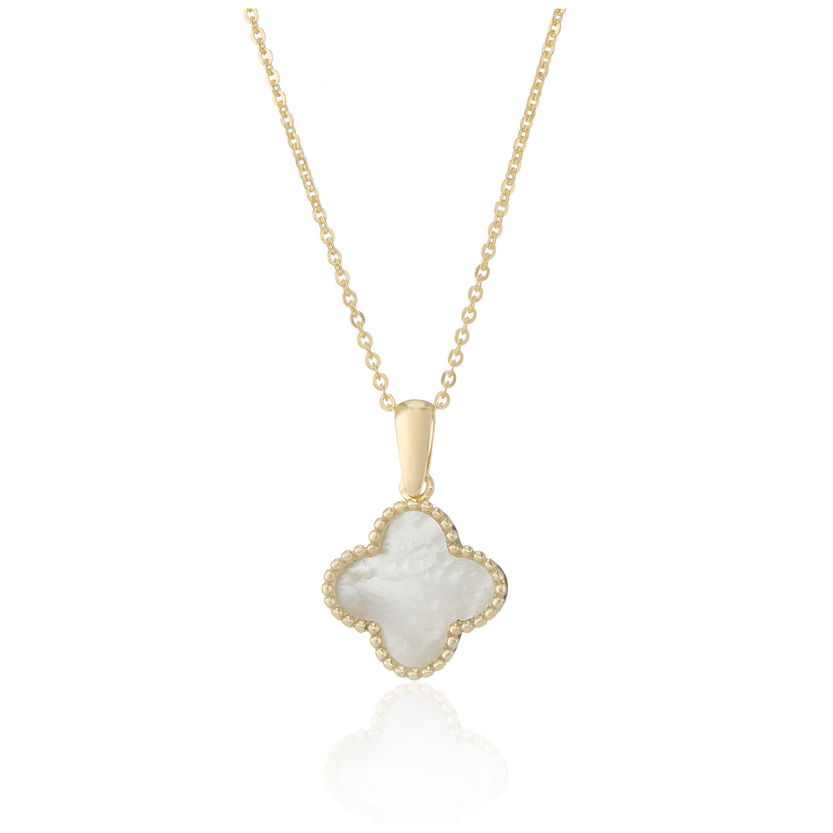 9ct Yellow Gold Mother of Pearl Flower Pendant Necklace