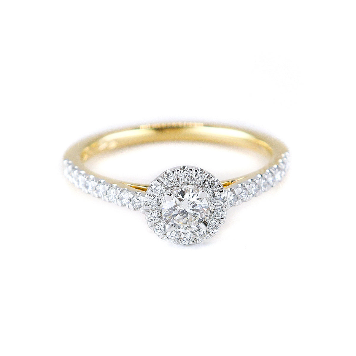 18ct Yellow Gold 0.25ct + 0.33ct Diamond Halo Cluster Ring