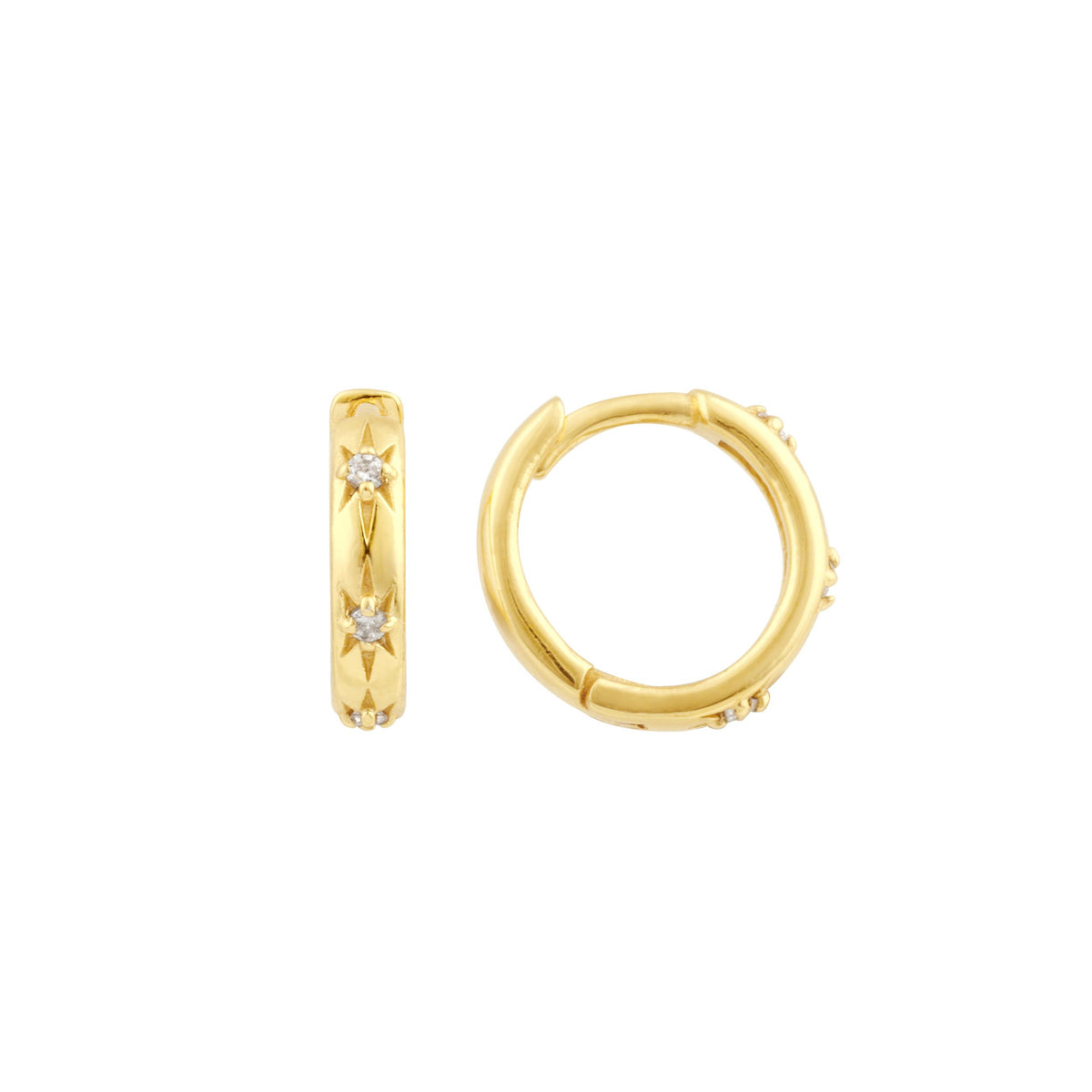 Dew Golden Star Set CZ Huggie Hoop Earrings