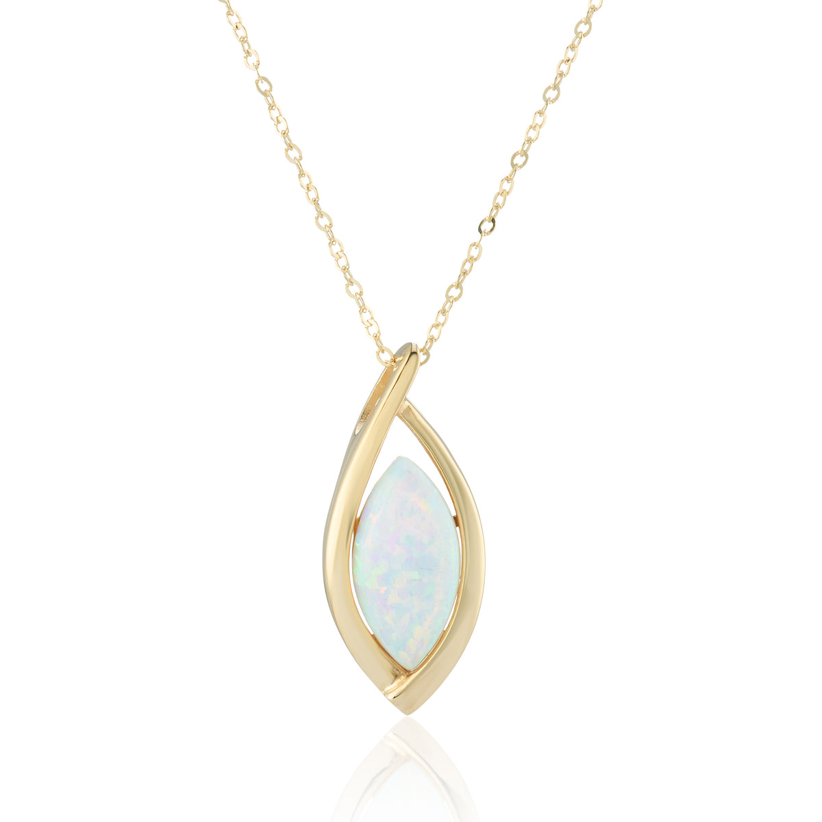 9ct Yellow Gold Created Marquise Opal Pendant Necklace