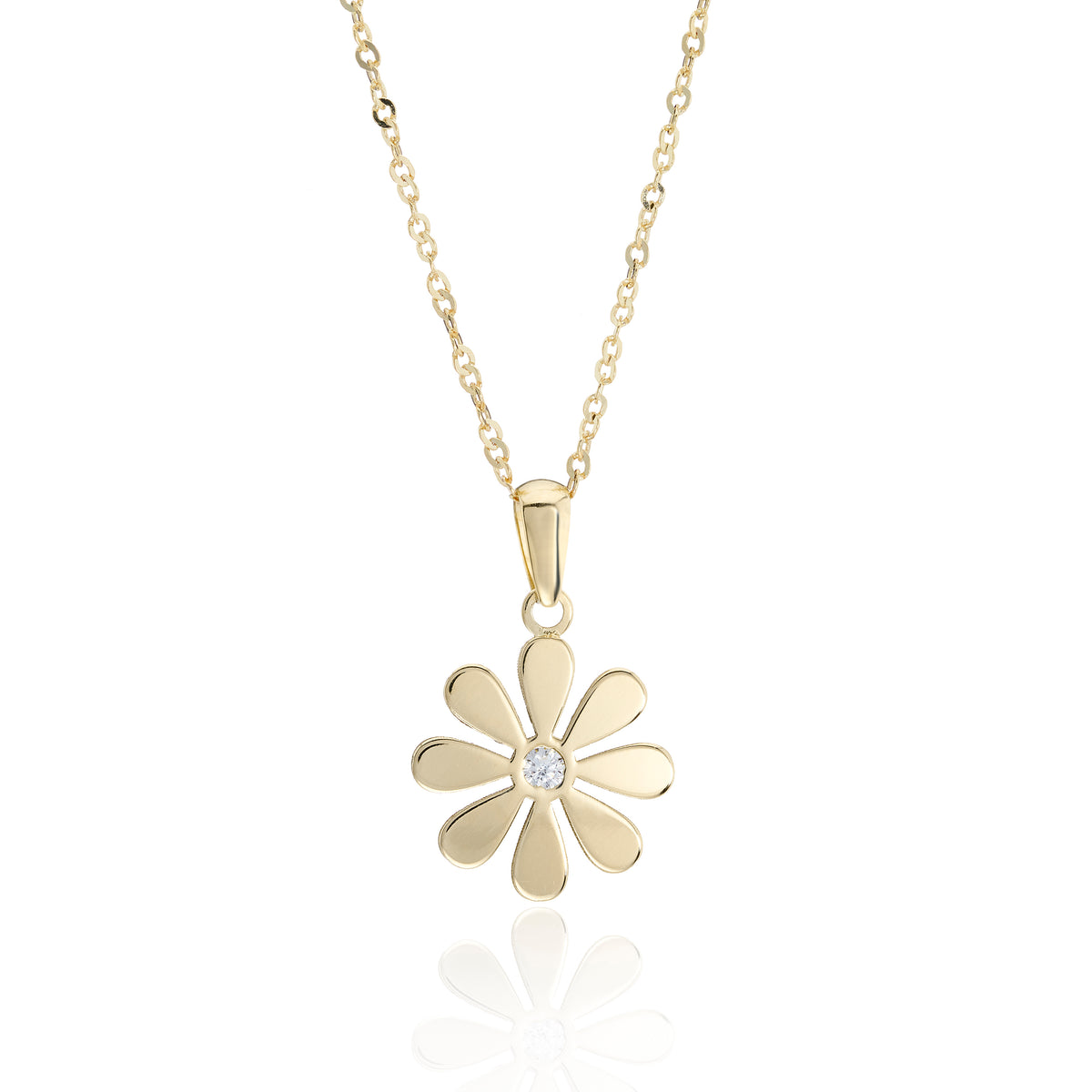 9ct Yellow Gold Cubic Zirconia Daisy Pendant Necklace