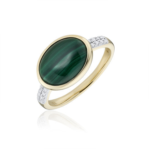 9ct Yellow Gold Malachite & Diamond Ring