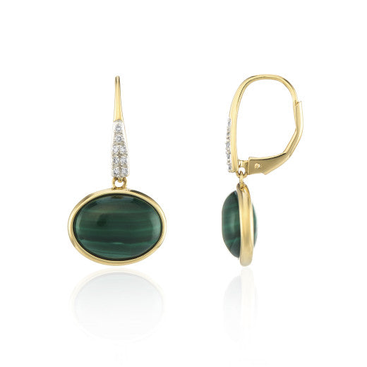 9ct Yellow Gold Malachite & Diamond Drop Earrings