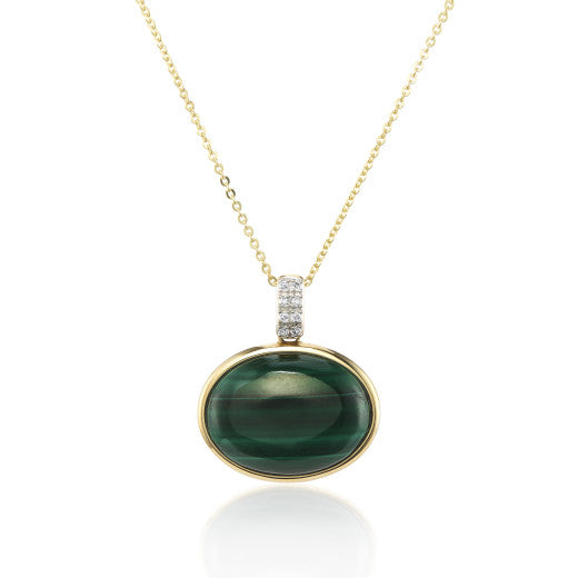 9ct Yellow Gold Diamond & Malachite Pendant Necklace