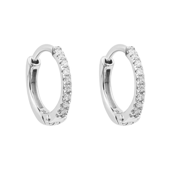 9ct White Gold Petite Diamonds Huggie Hoops