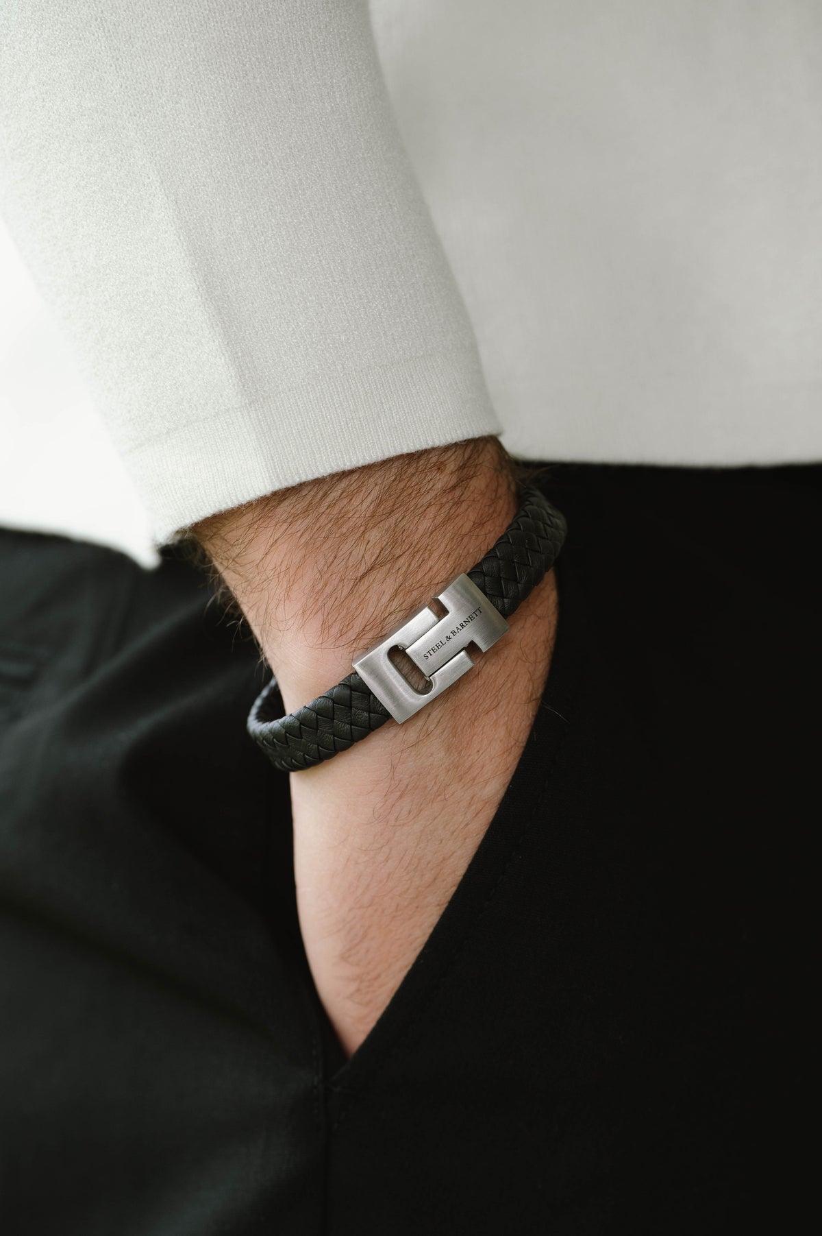 Steel & Barnett Black Leather Bracelet Black