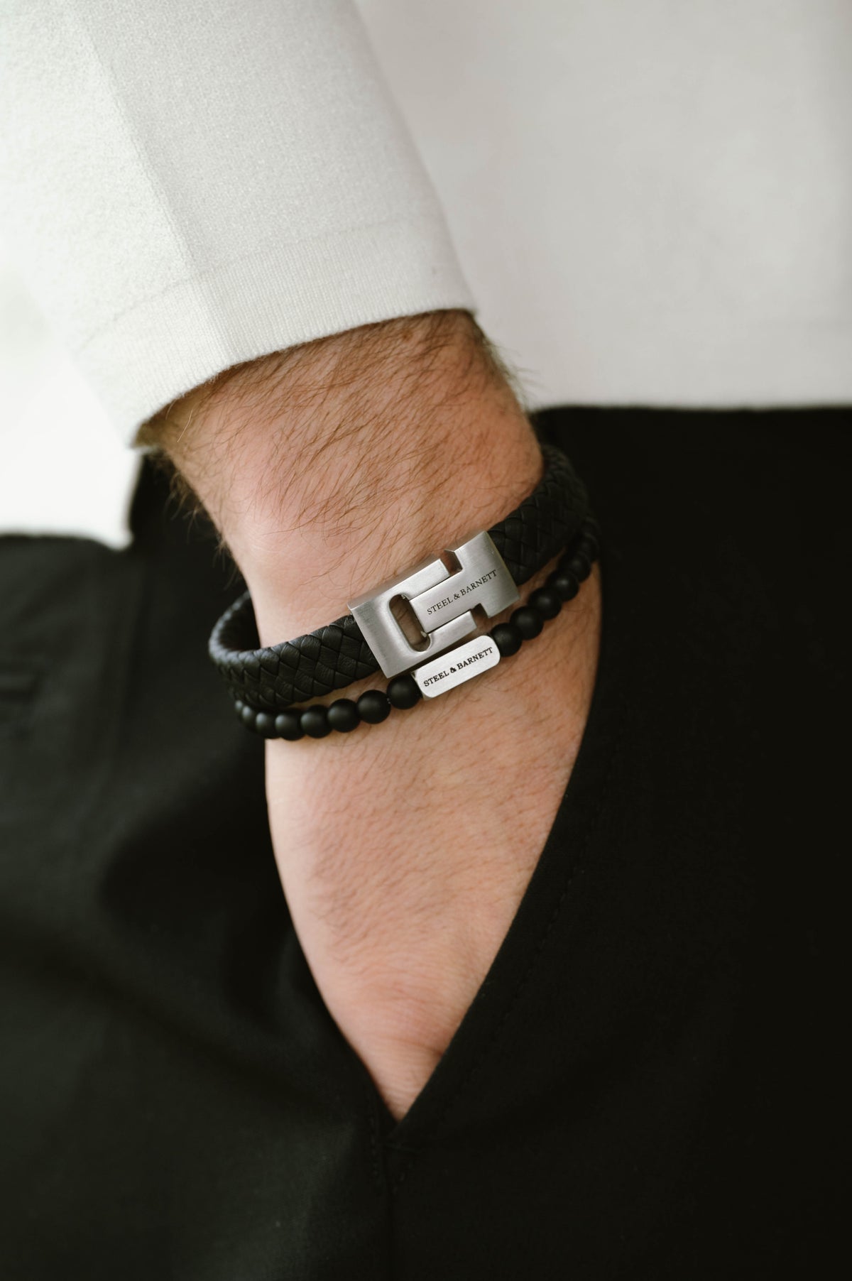 Steel & Barnett Black Leather Bracelet Black