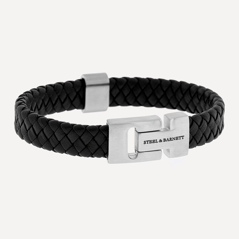 Steel & Barnett Black Leather Bracelet Black