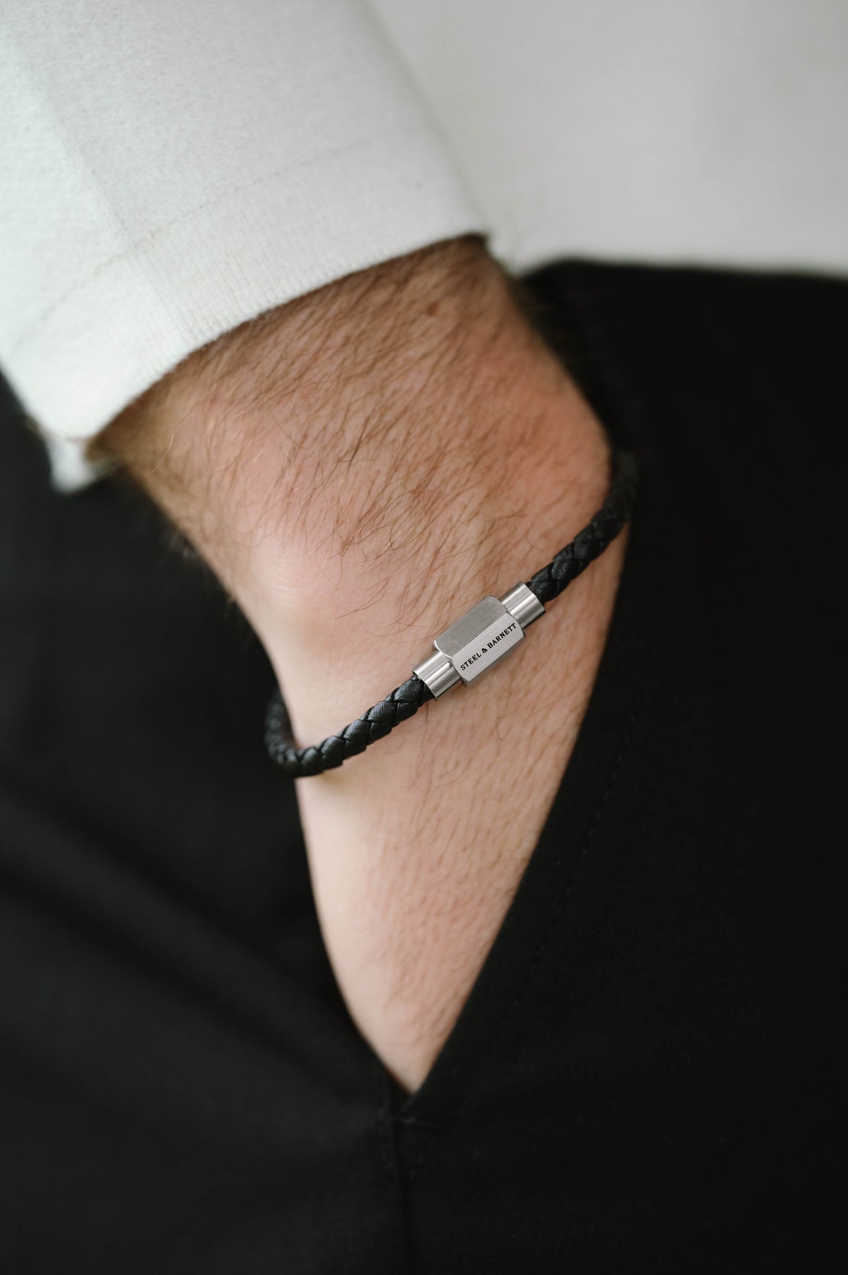 Steel & Barnett Black Leather Bracelet