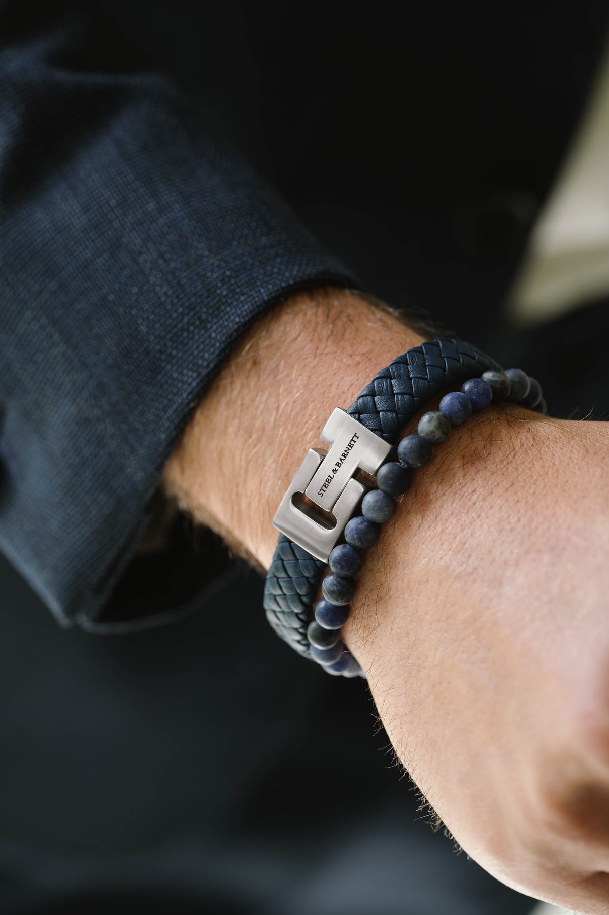 Steel & Barnett Sodalite 6mm Round Bracelet