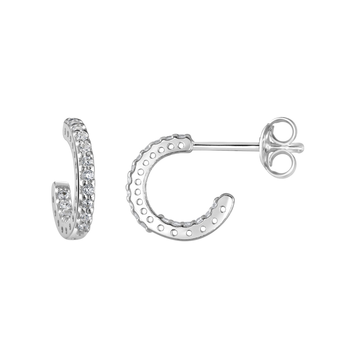 Dew Silver CZ Huggie Hoop Earrings