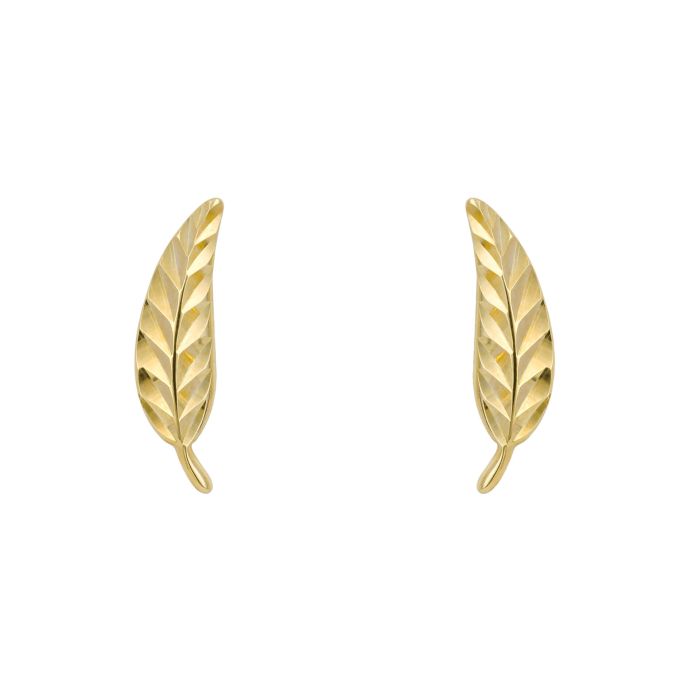 9ct Yellow Gold Feather Stud Earrings