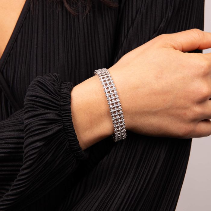 Diamonfire Silver Triple  Row Cubic Zirconia Bracelet