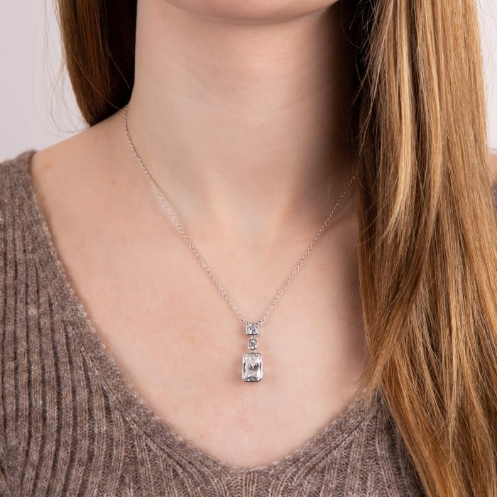 Diamonfire Silver Tri-Stone Drop Pendant