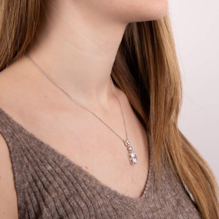 Diamonfire Silver Tri-Stone Drop Pendant