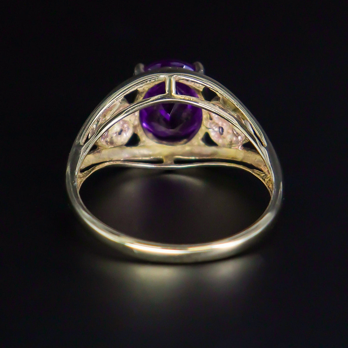 Pre-Owned 9ct Yellow Gold Amethyst & Diamond Ring@