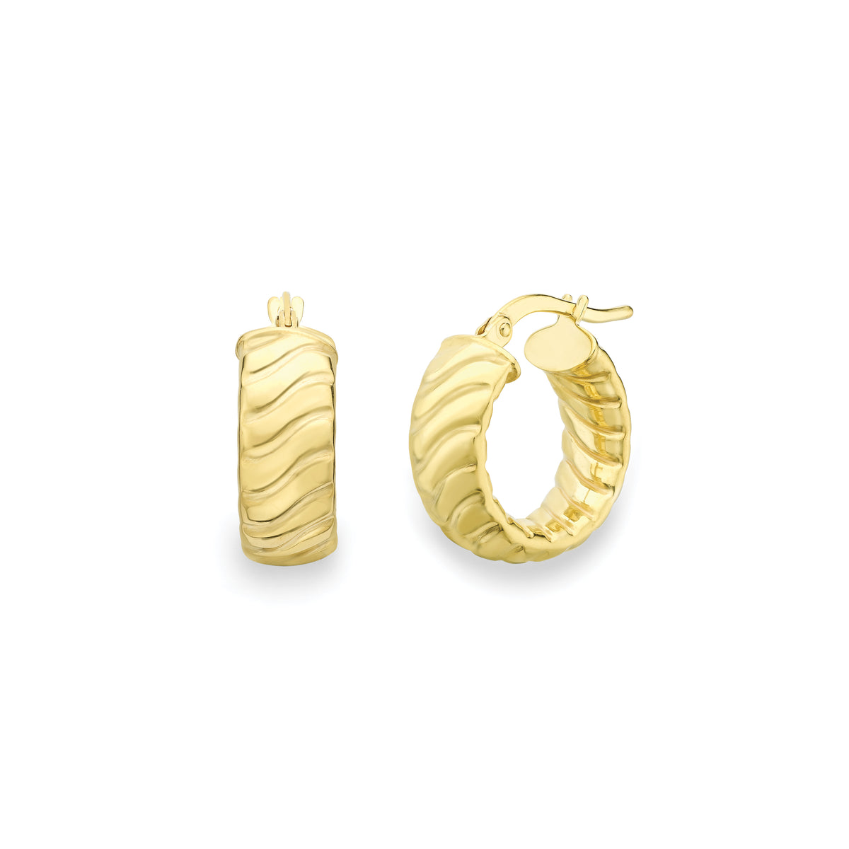 9ct Yellow Gold Wave Detail Hoops