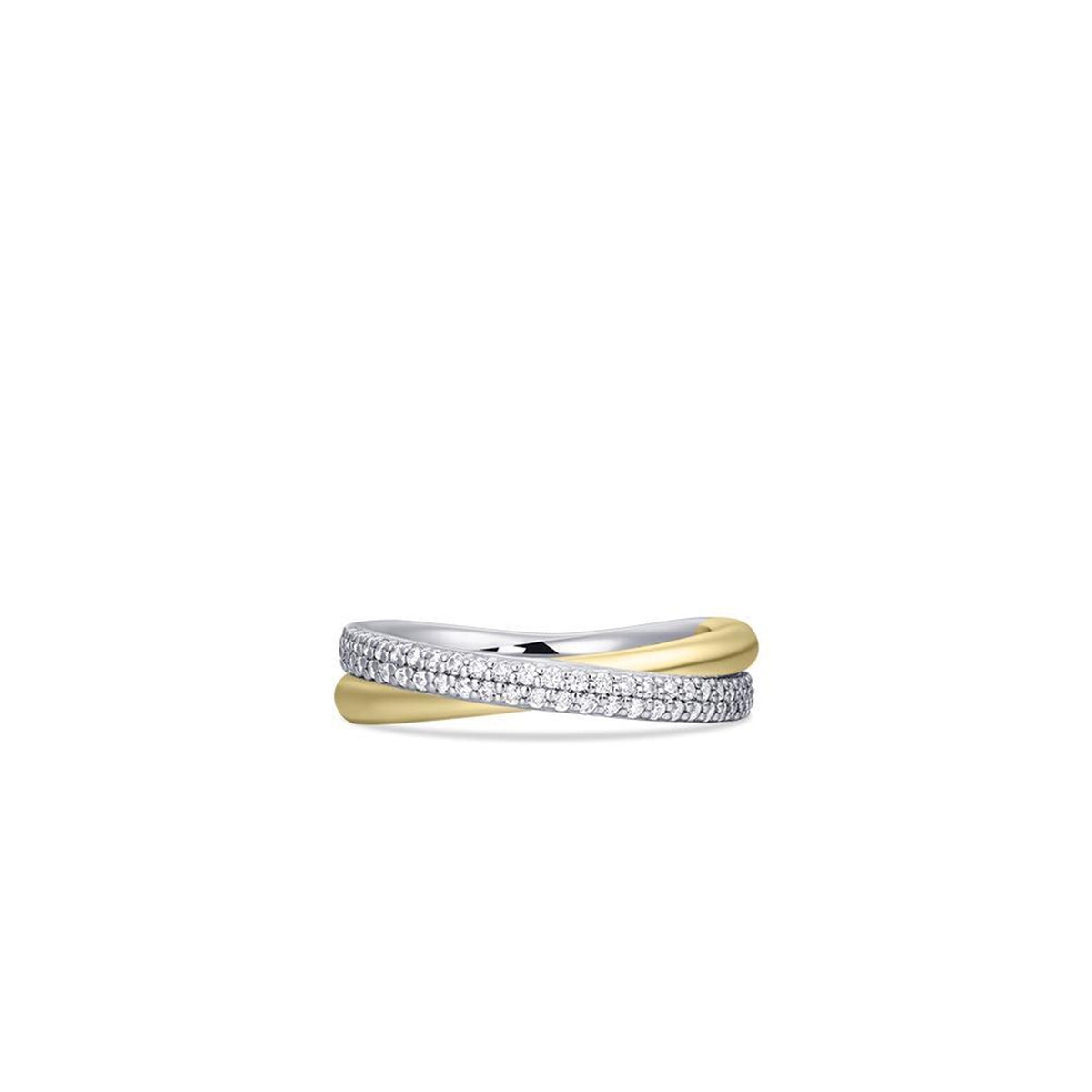 Gisser Two Tone Crossing Bold Band Pave Ring