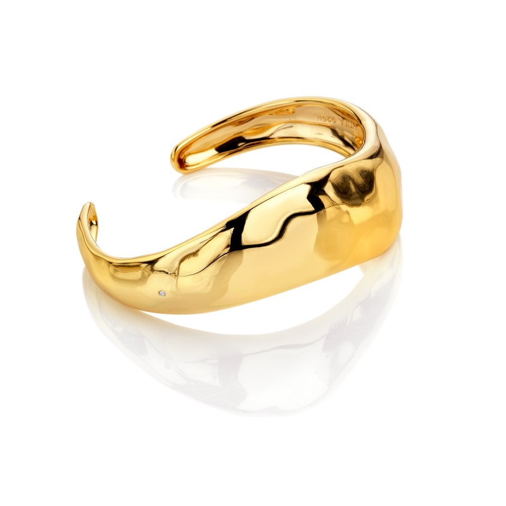 Hot Diamonds Organic Yellow Gold Plated Wave Cuff Bangle