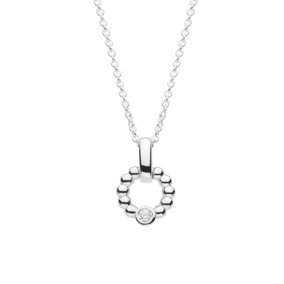 Dew Silver CZ Beaded Open Circle Pendant