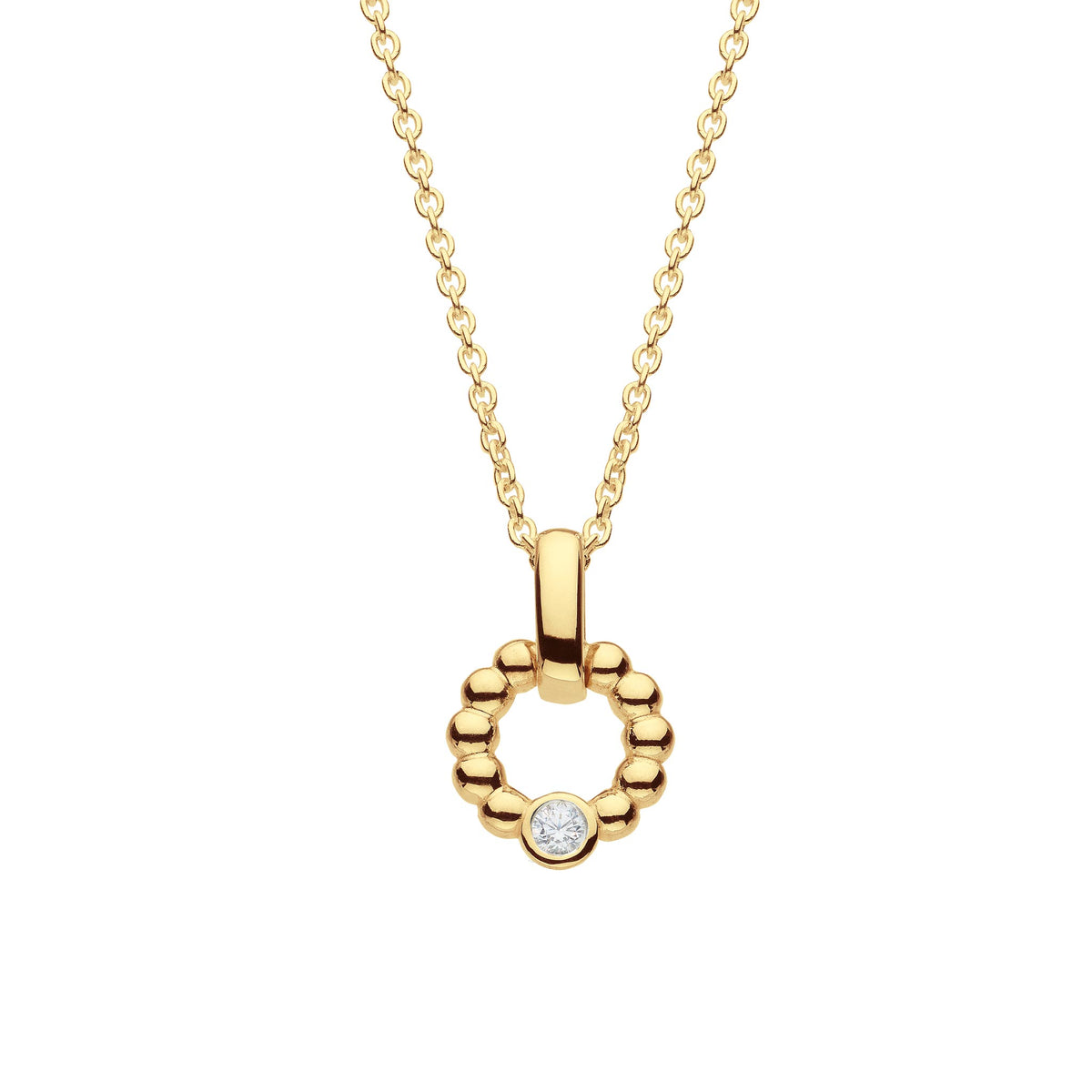 Dew CZ Gold Plate Beaded Open Circle Pendant