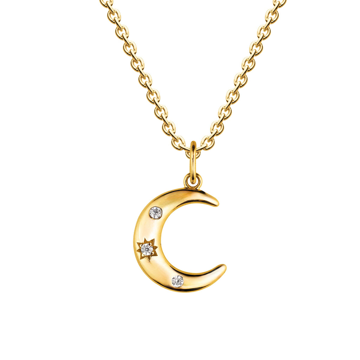 Dew CZ Gold Plate Crescent Moon Pendant