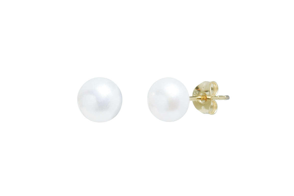 9ct Gold Freshwater Button Pearl 7mm Stud Earrings