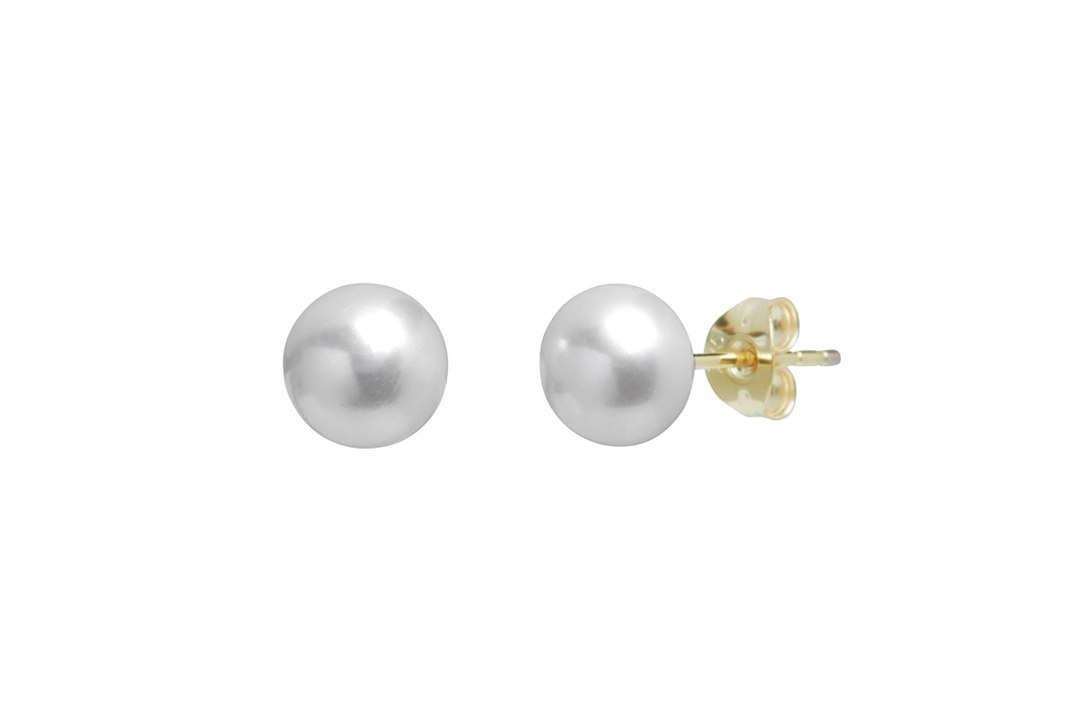 9ct Gold Freshwater Grey Button Pearl 7mm Stud Earrings