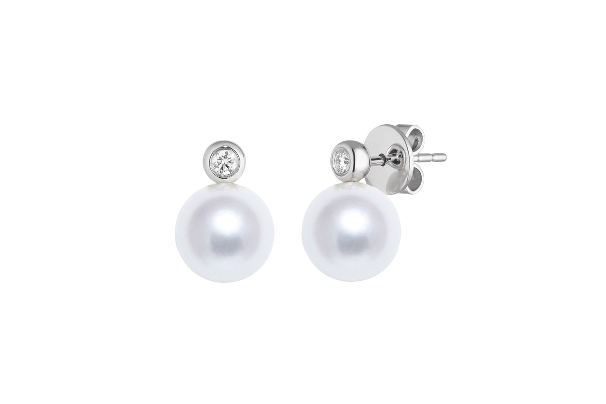 18ct White Gold Freshwater Pearl & Diamond Stud Earring