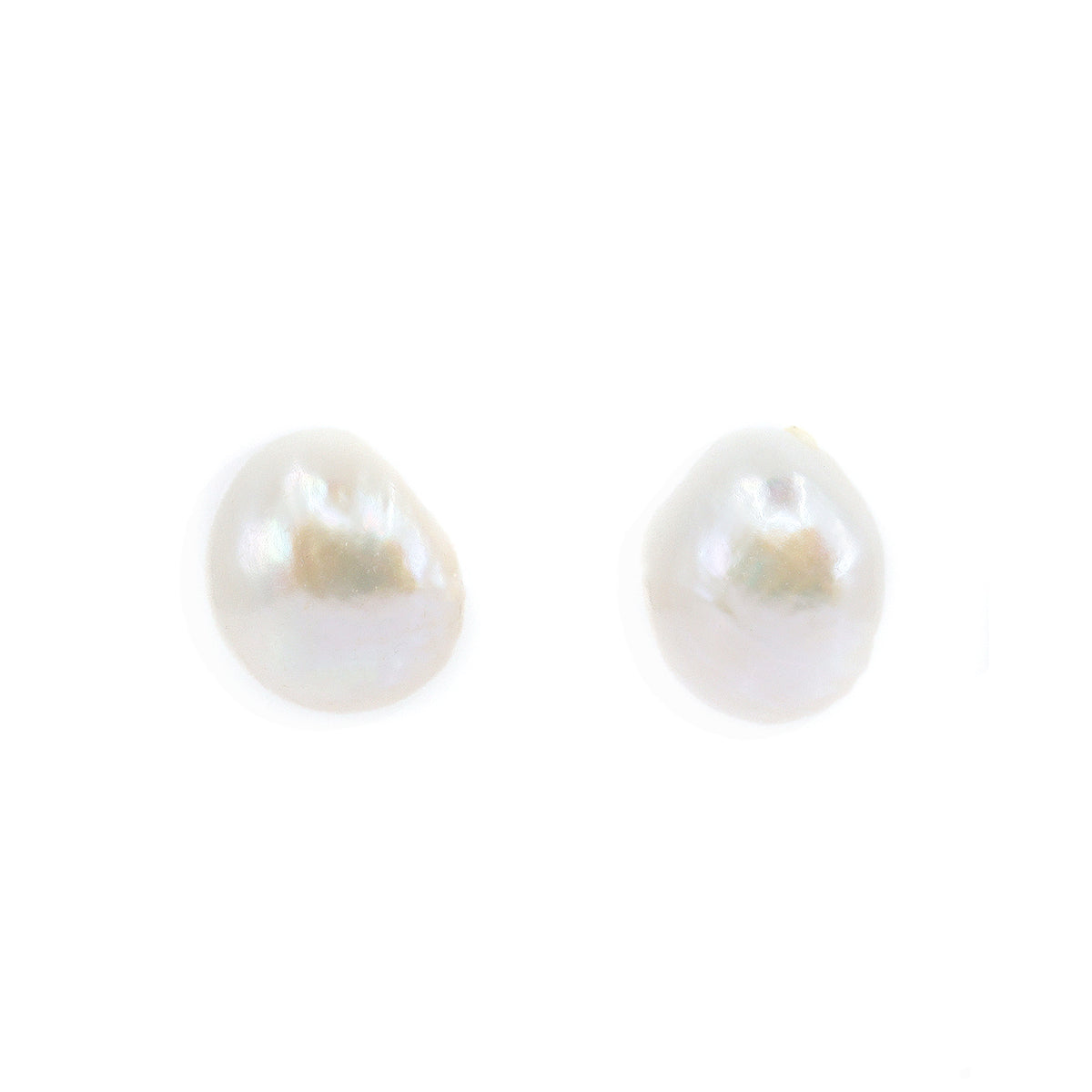 Silver Statement Baroque 14mm Pearl Stud Earrings