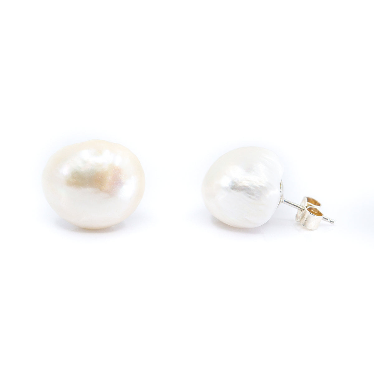 Silver Statement Baroque 14mm Pearl Stud Earrings