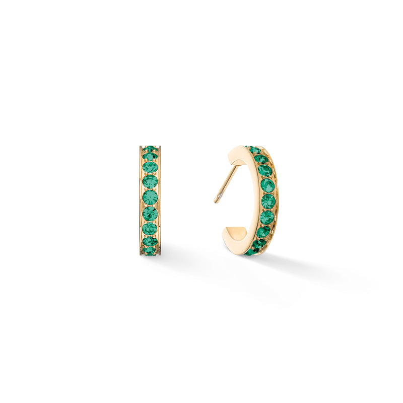 Coeur de Lion Gold Plated Green Crystal Hoop Earrings