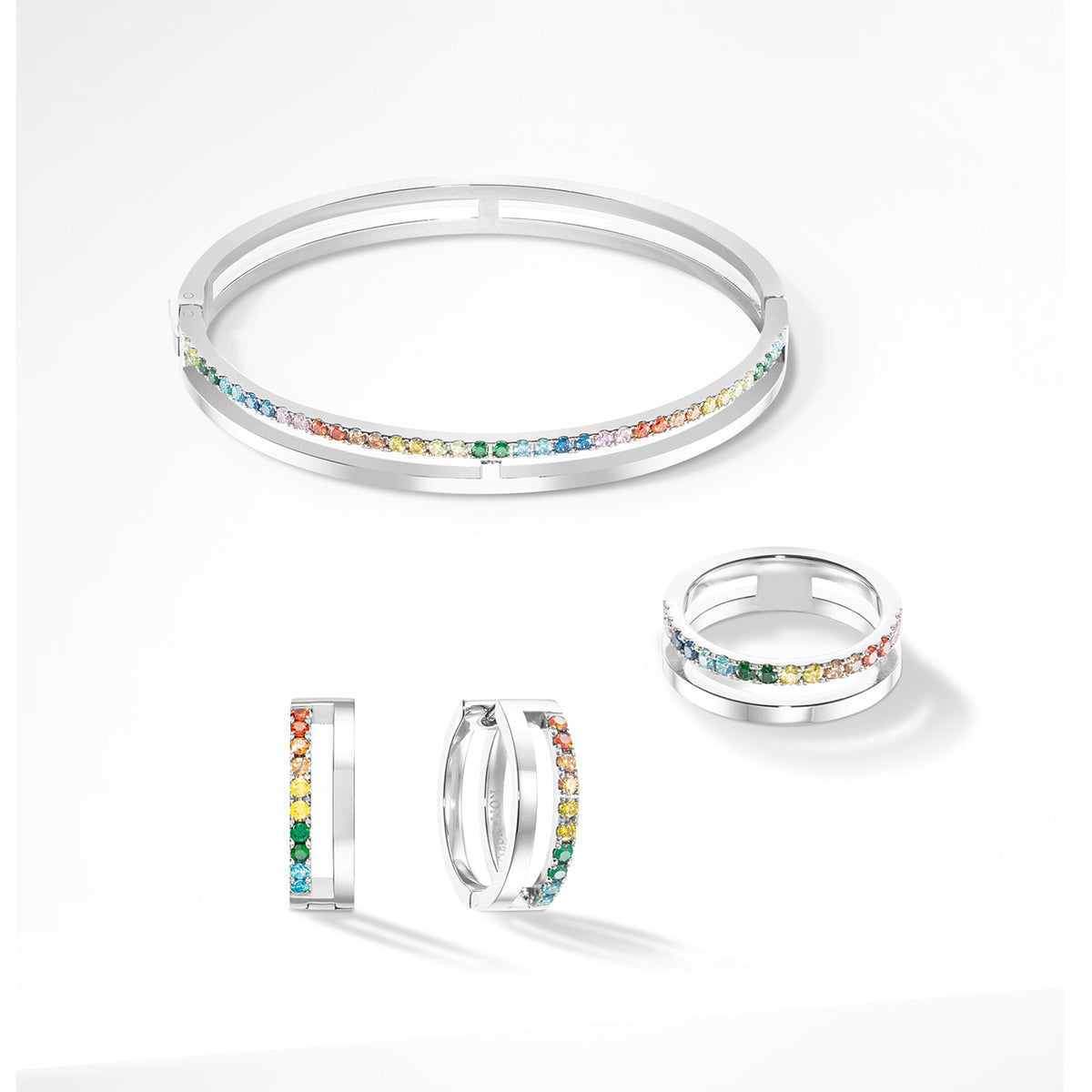 Coeur de Lion Eternal Unity Stainless Steel Multi Crystal Bangle