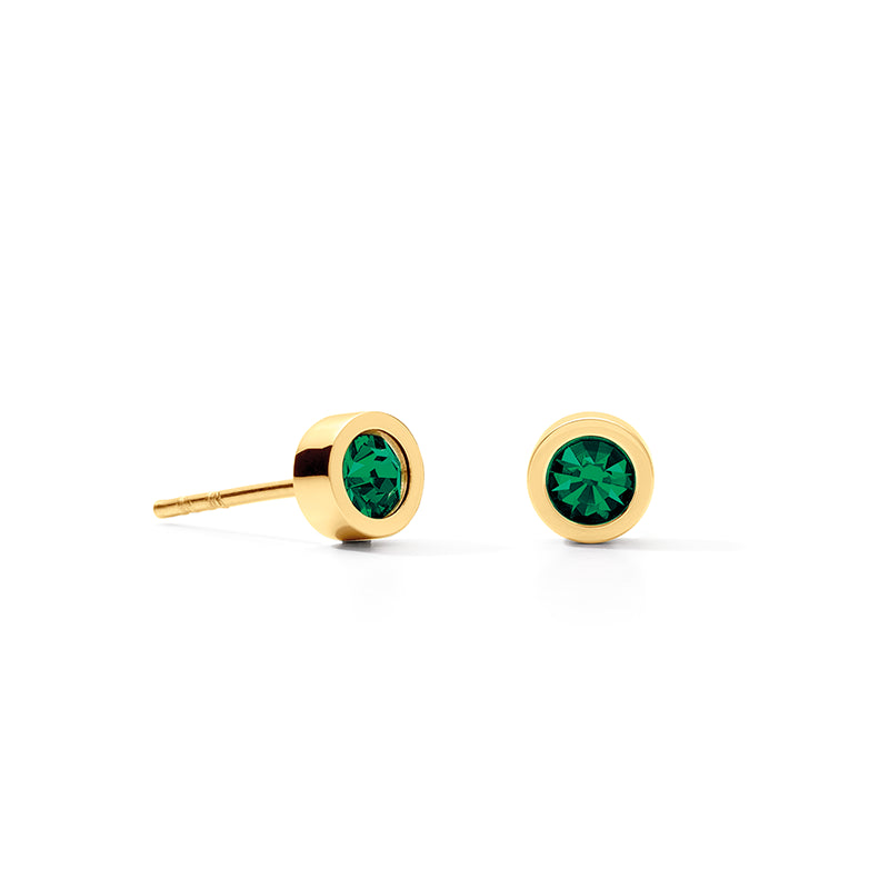 Coeur de Lion Sparkling Dot Gold Plated Dark Green Crystal Stud Earring