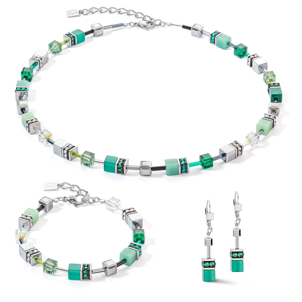 Coeur de Lion GeoCUBE® Iconic Silver-Green Necklace