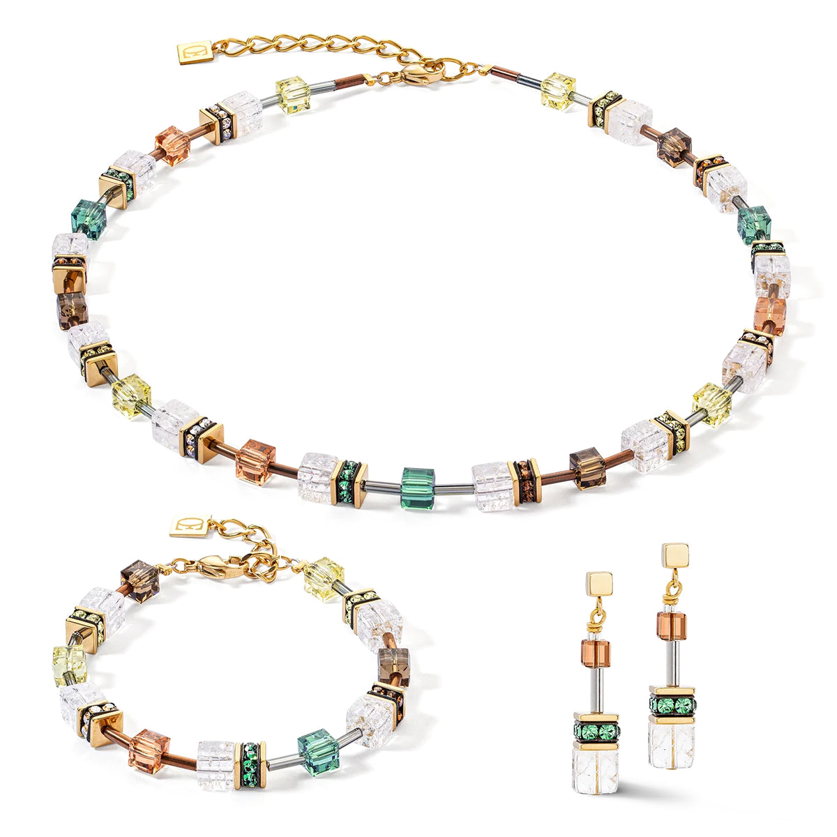 Coeur de Lion GeoCUBE® Iconic Nature Brown-Clear Necklace