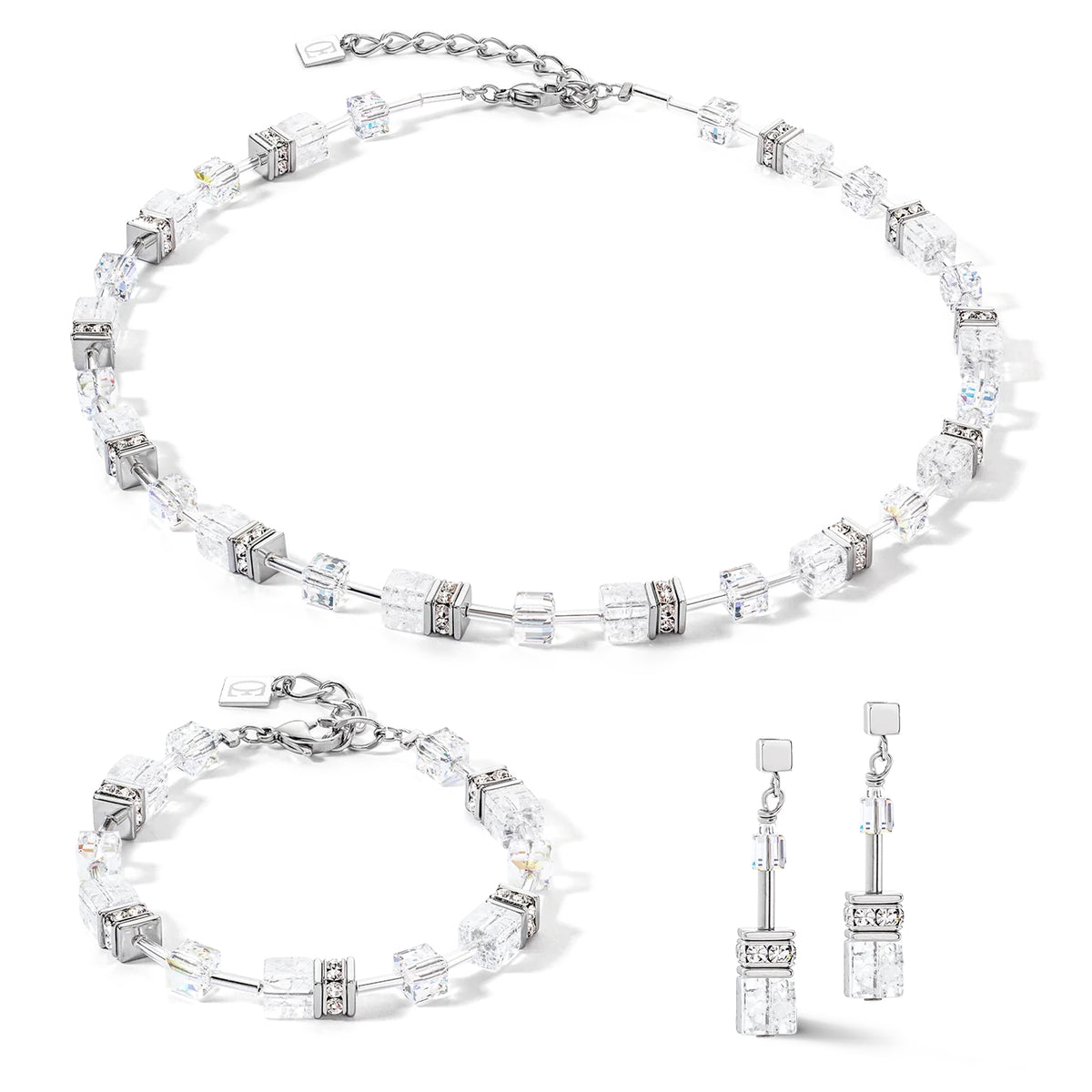 Coeur de Lion GeoCUBE® Iconic Nature Silver-Clear Necklace