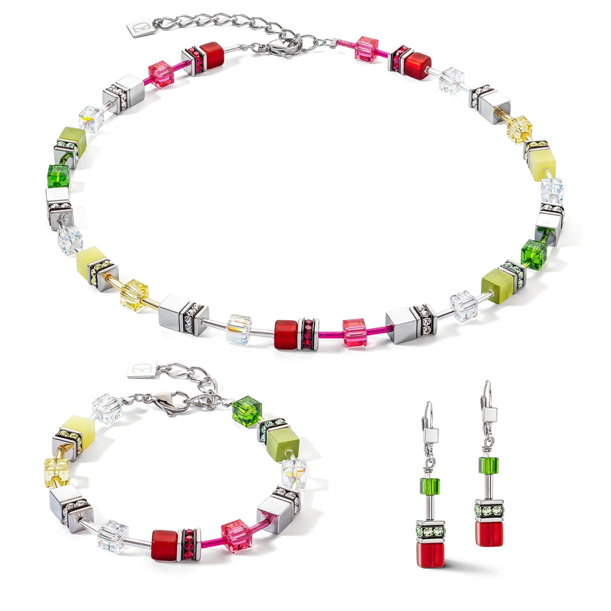 Coeur de Lion GeoCUBE® Iconic Red-Green Necklace