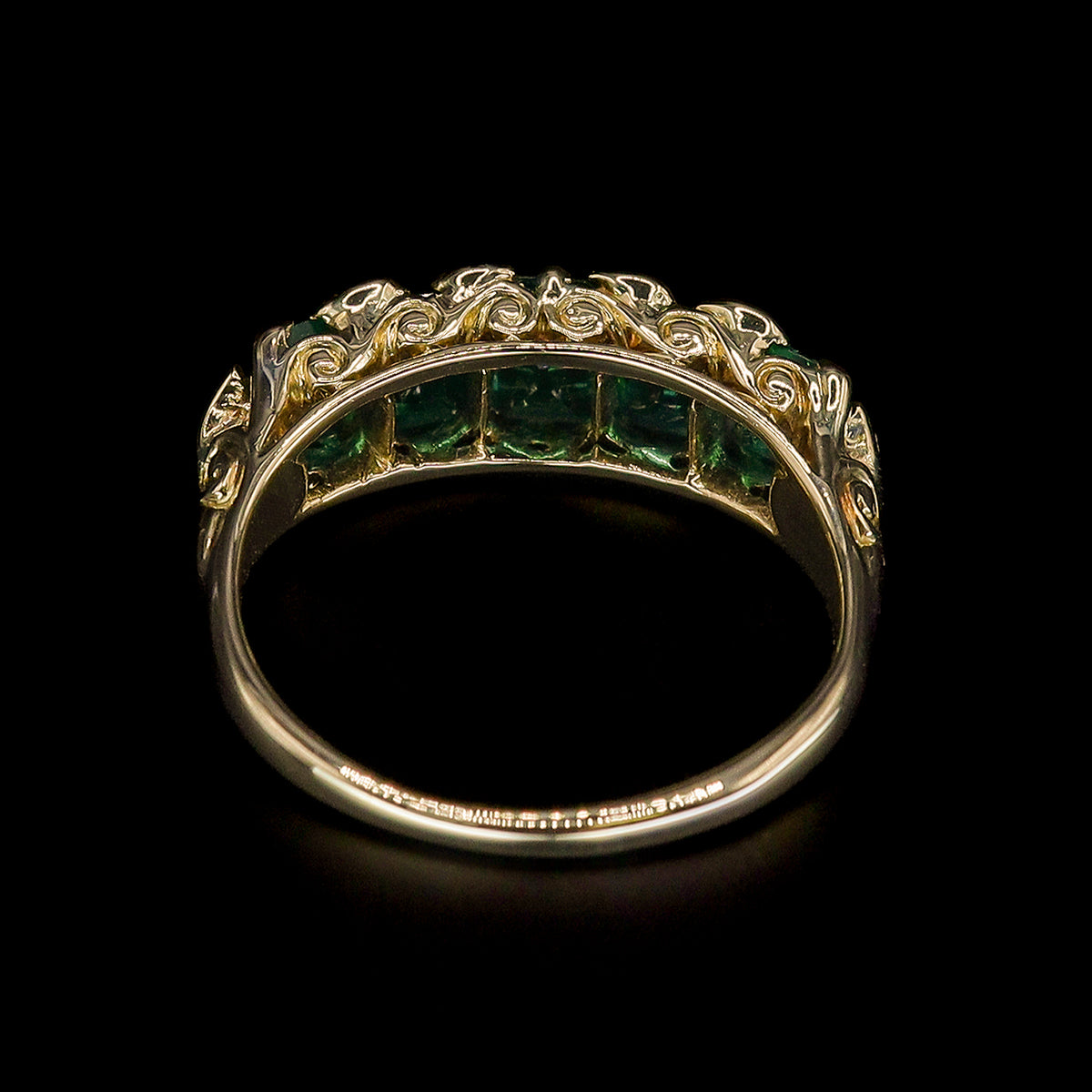 Pre-Owned 14ct Gold Emerald Five Stone Ring with Diamond Accents