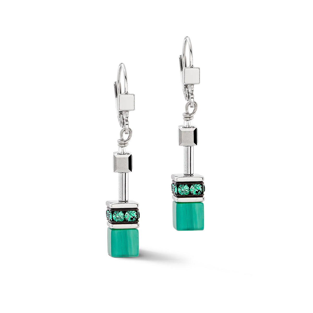 Coeur de Lion GeoCUBE® Iconic Silver-Green Earrings