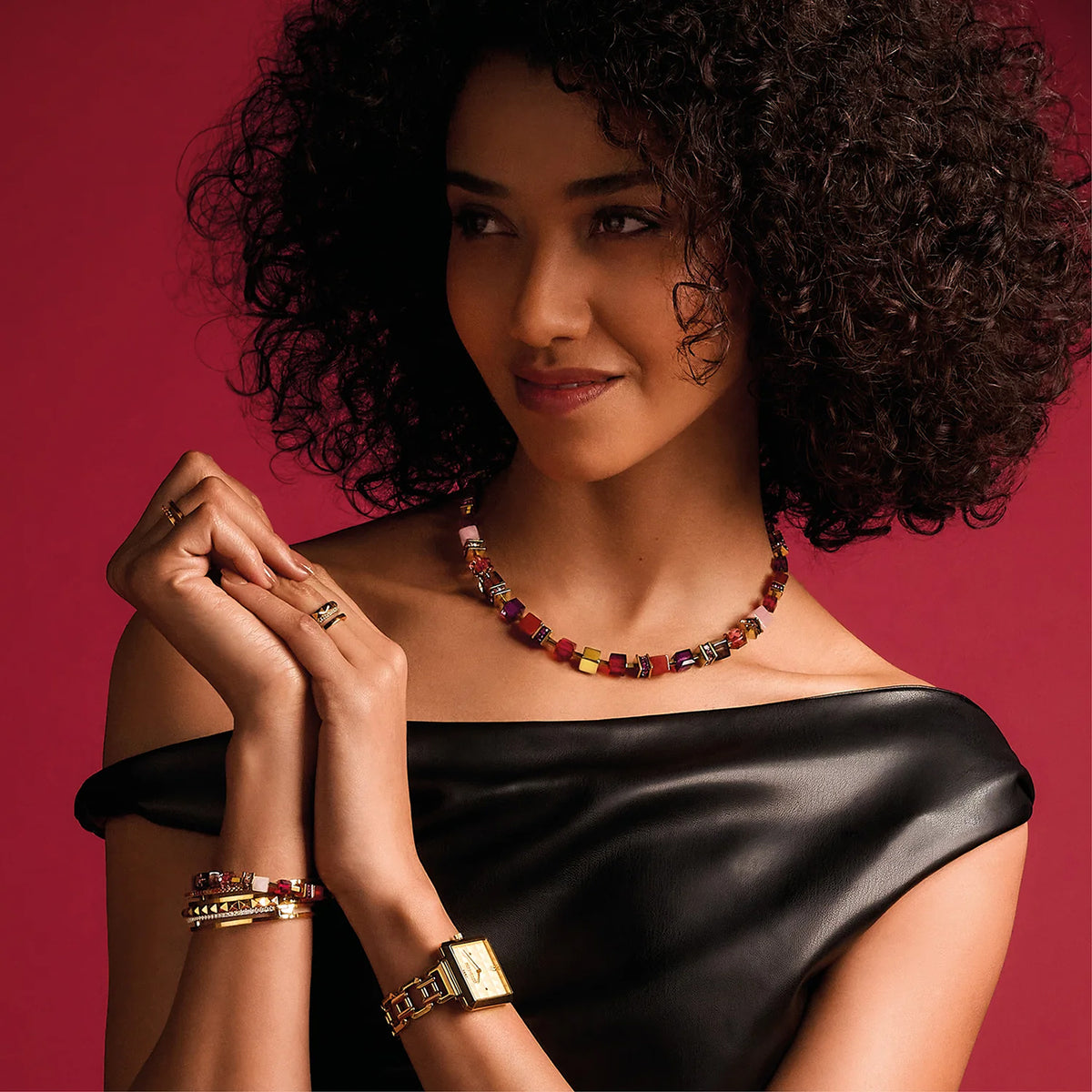 Coeur de Lion GeoCUBE® Precious Gold-Red Statement Necklace