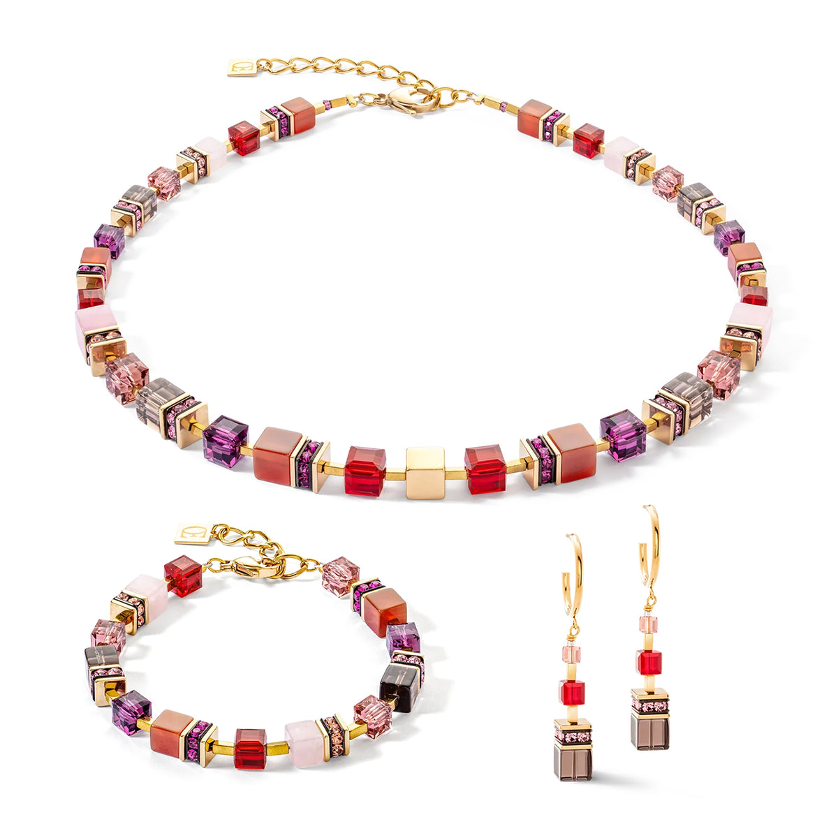 Coeur de Lion GeoCUBE® Precious Gold-Red Statement Necklace