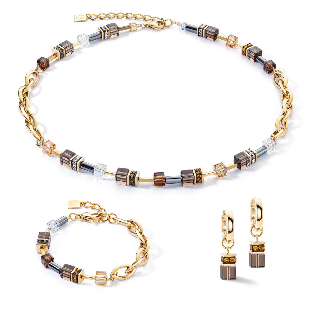 Coeur de Lion GeoCUBE® Chunky Gold-Brown Chain necklace