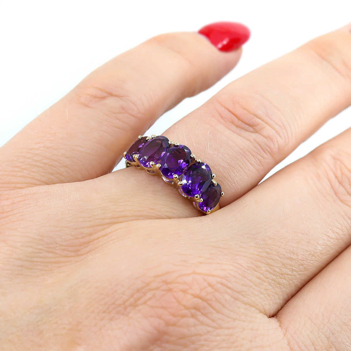 Pre-Owned Amethyst Oval Five Stone Ring