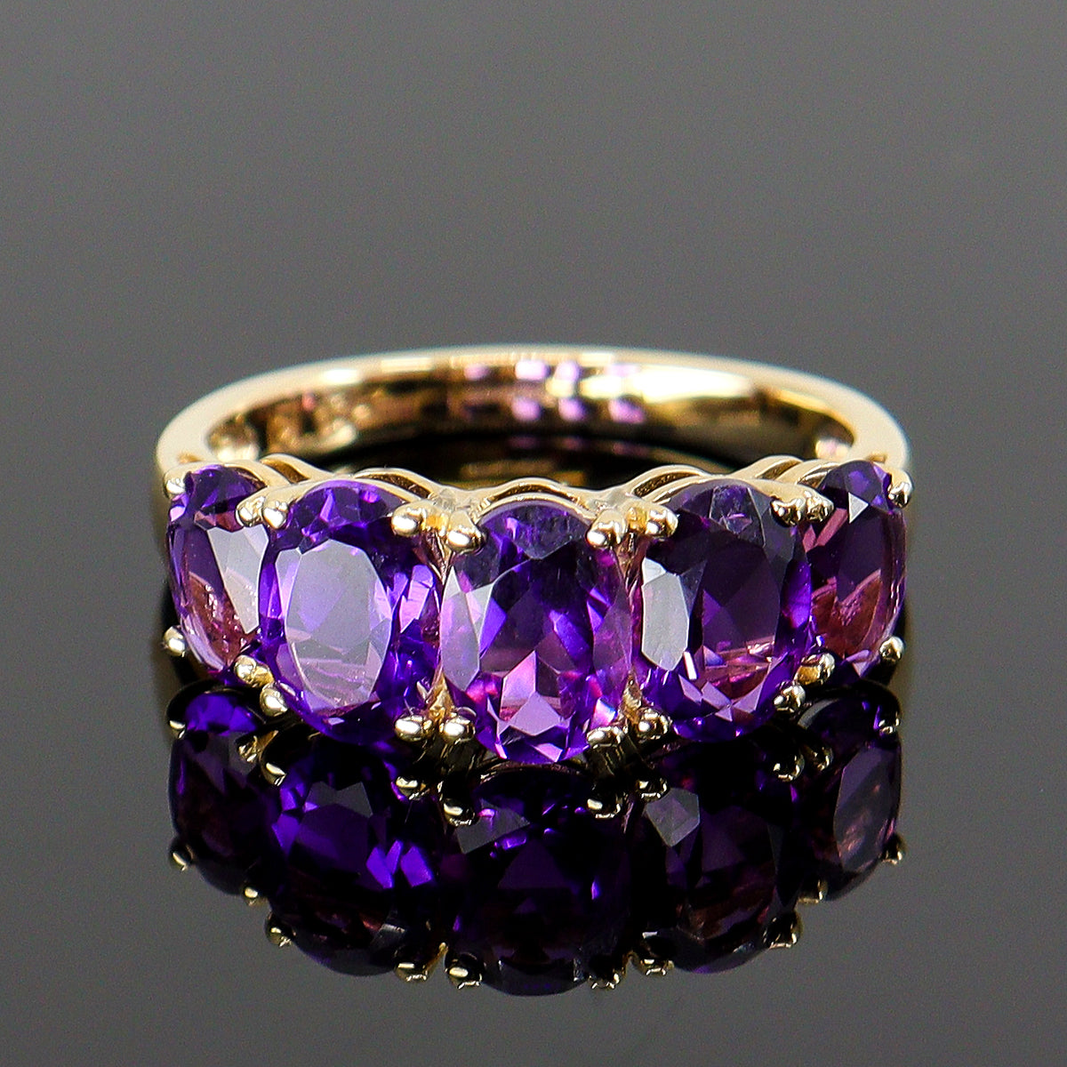 Pre-Owned Amethyst Oval Five Stone Ring