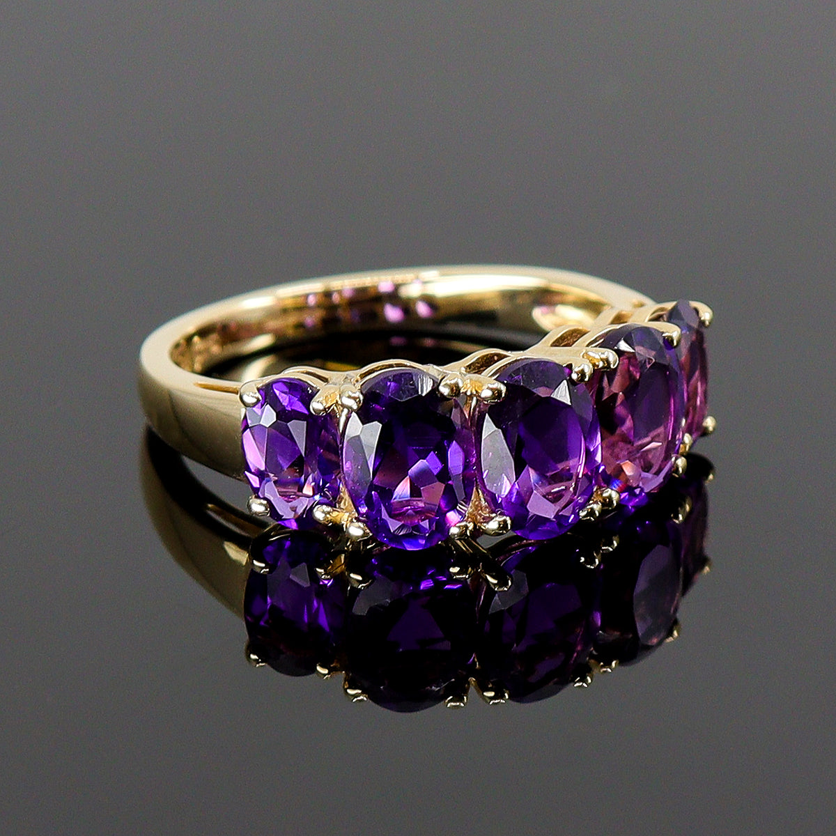 Pre-Owned Amethyst Oval Five Stone Ring