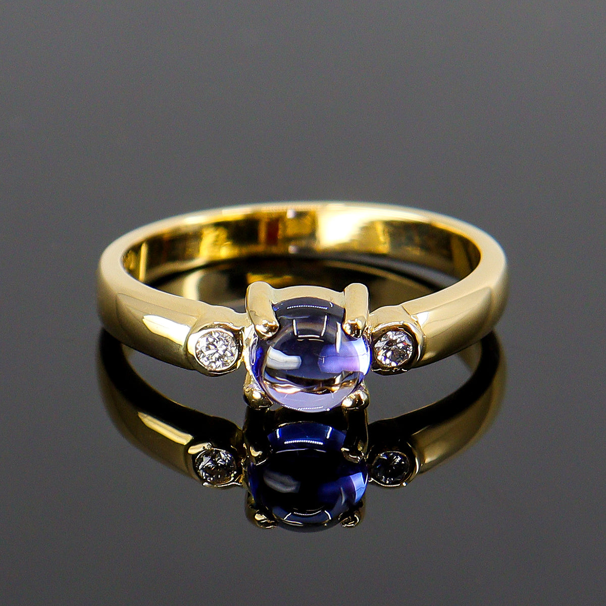 Pre-Owned Cabochon Tanzanite & Diamond Trilogy Ring